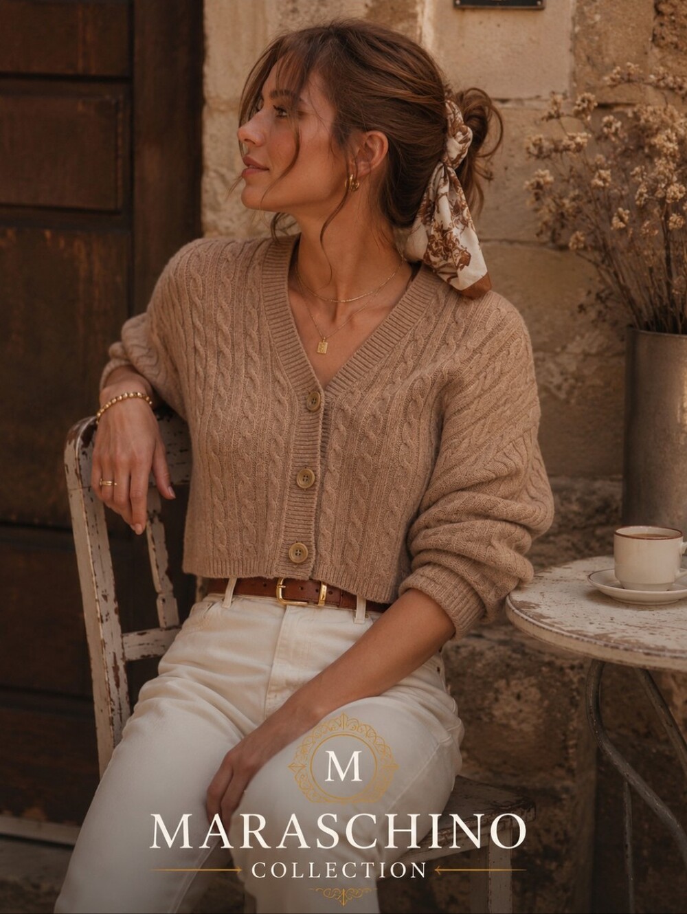 Hollister Brown Cropped Cable Knit Cardigan | Small